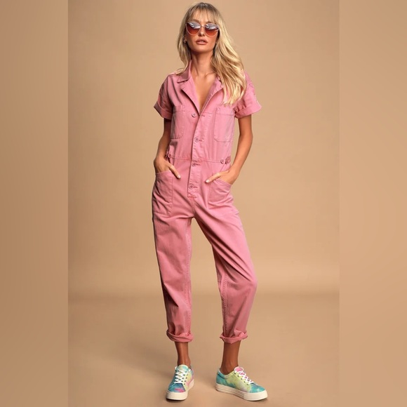 GORGEOUS NWOT PISTOLA DENIM GROVER FEILD SUIT Pink Washed Pink Sz Sm - Picture 2 of 7